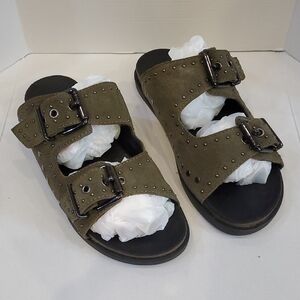 Vince Camuto Leather Studded Olive Green Sandals with Buckles Size 9M / 40
